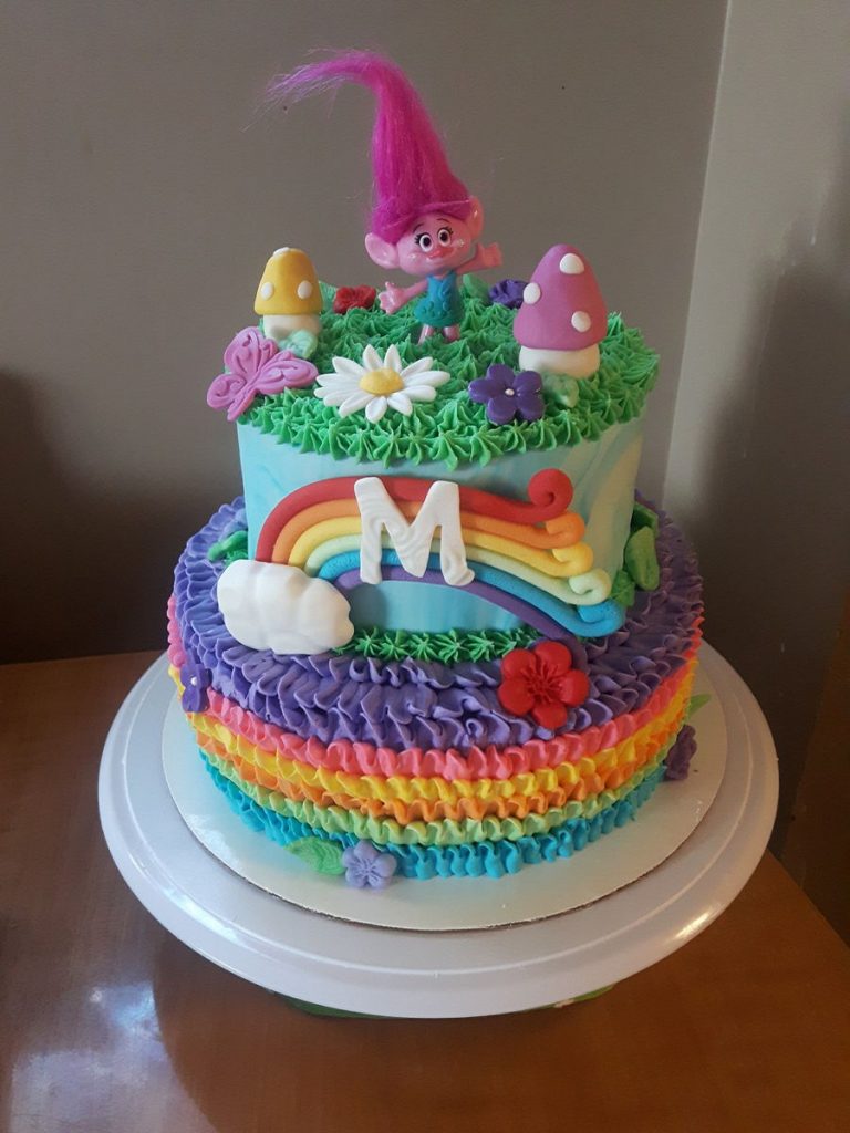 cute rainbow troll cake