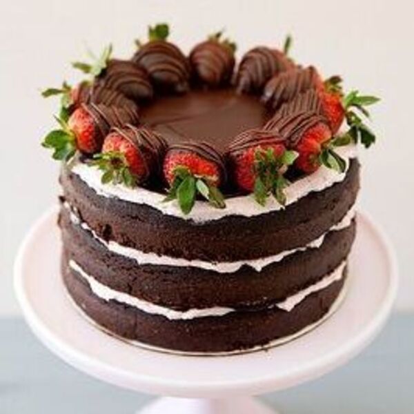 Chocolate Cake with Strawberries at Pauls Bakery