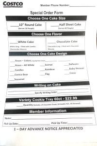 Costco Custom Cake Order Sheet